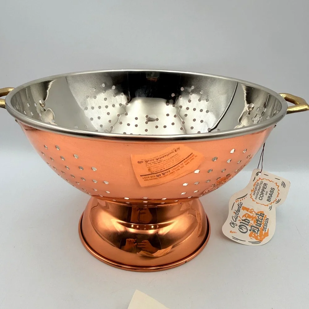 Old Dutch International Copper Brass Colander Handcrafted Pedestal Strainer 9in